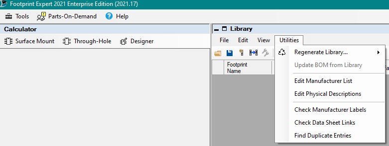 Library utilities menu